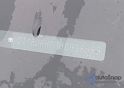 2017 Toyota Corolla Le z USA, uszkodzony, nr VIN 2T1BURHE1HC938589